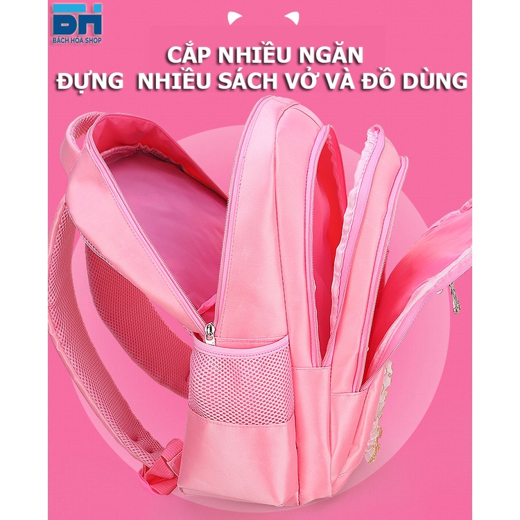 [CHỐNG NƯỚC] Balo đi học cho bé gái Mẫu giáo, Cấp 1- Mầm non, tiểu học (từ 3 đến 12 tuổi)- Hình mèo con dễ thương