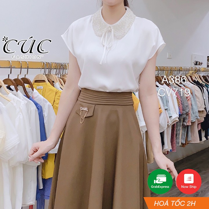 Chân váy đầm xòe nữ công sở Cúc Fashion CV719 cv xòe ly dáng dài