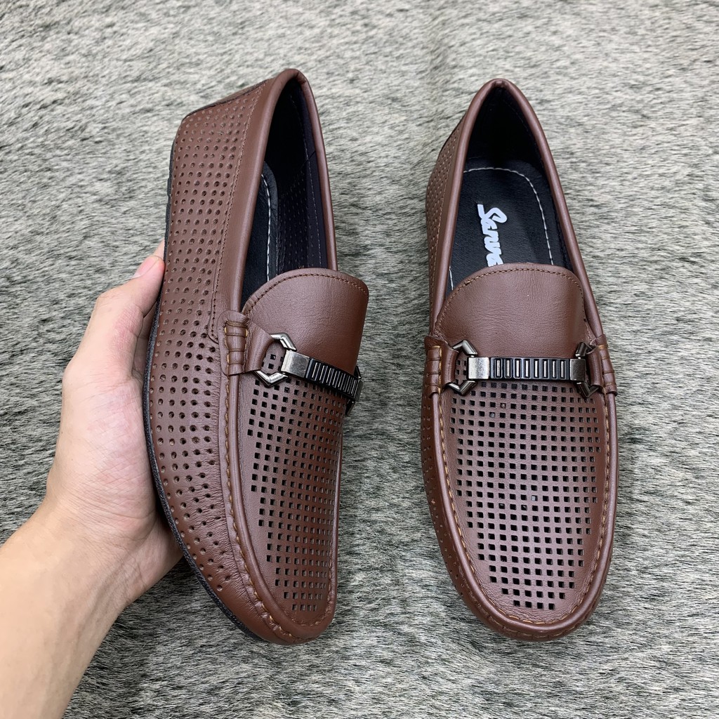 Giầy lười hè nam da bò thật đục lỗ thoáng khí