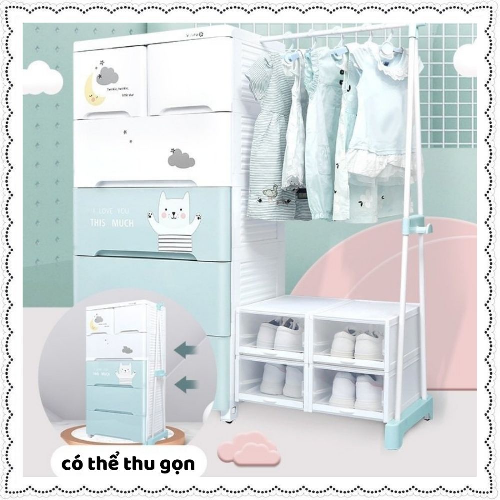 Tủ quần áo nhựa cho bé Zozon , tủ nhựa để đồ dùng, bỉm sữa cho trẻ em 5 tầng 6 ngăn có thanh treo sắt cao cấp