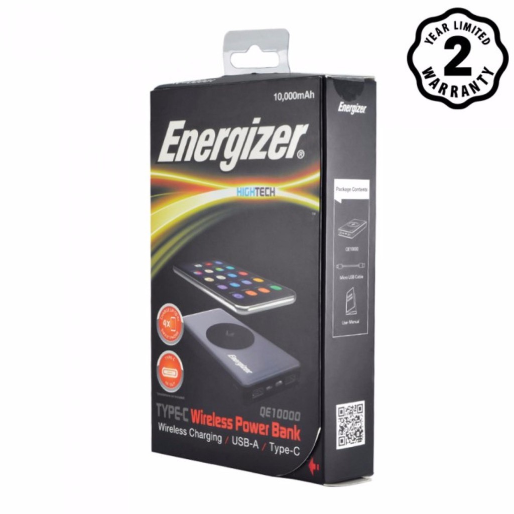 ❏♗☢Pin sạc dự phòng Energizer 10000mAh tích hợp không dây Qi 5W - QE10000 Hãng phân phối chính thức