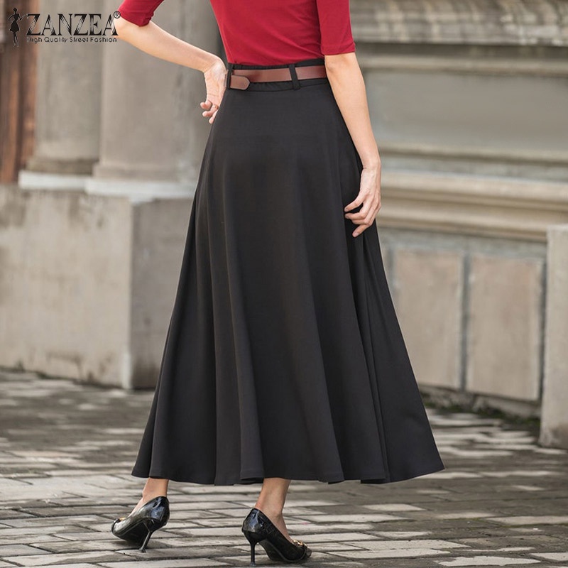 Zanzea Chân Váy Dài Màu Trơn Dáng Rộng Phong Cách Retro Dành Cho Nữ
