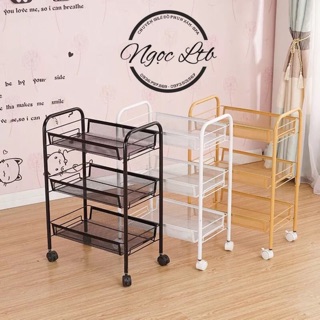 Xe đẩy, kệ spa 3 tầng sắt, khay mắt lưới (có sẵn)