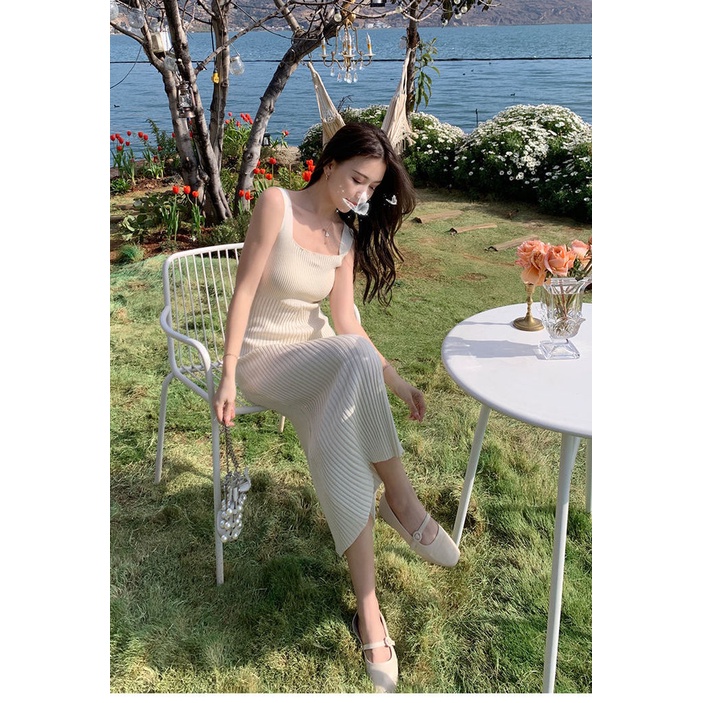 Đầm Dệt Kim Cổ Vuông Không Tay Quyến Rũ Thời Trang Mùa Hè Mới