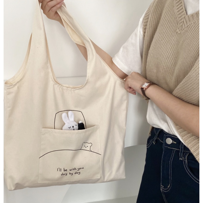 T278/ Túi vải tote bé thỏ dễ thương kiểu dáng Nhật Bản xinh xắn