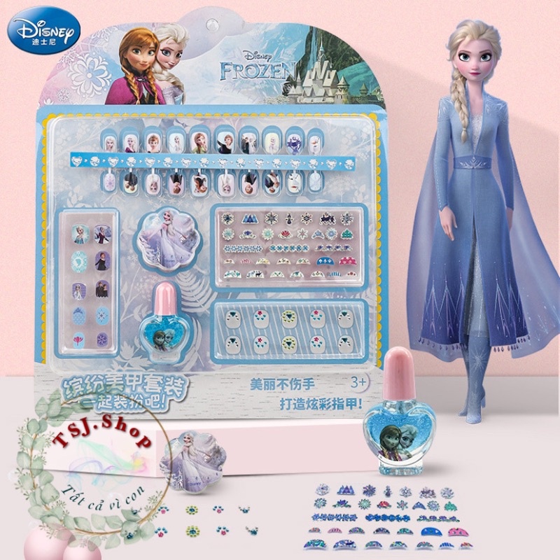 Bộ sơn móng tay làm nail cho bé hoạ tiết hoạt hình Disney công chúa Elsa