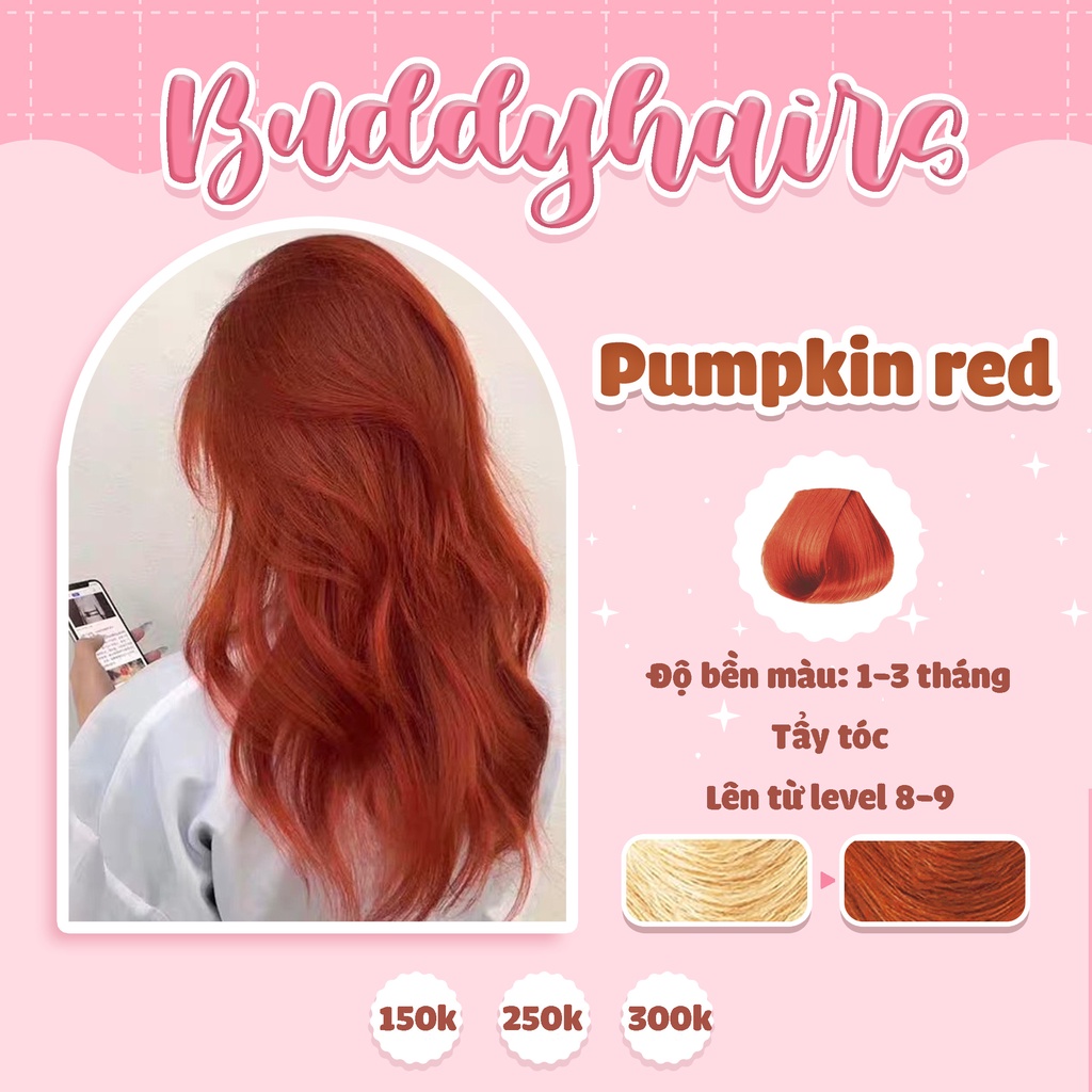 Thuốc nhuộm tóc màu Đỏ cam / Pumpkin Red của buddyhairs tặng kèm 1 hộp tẩy nhỏ 50K,găng tay ,mũ trùm,trợ nhuộm tiện ích