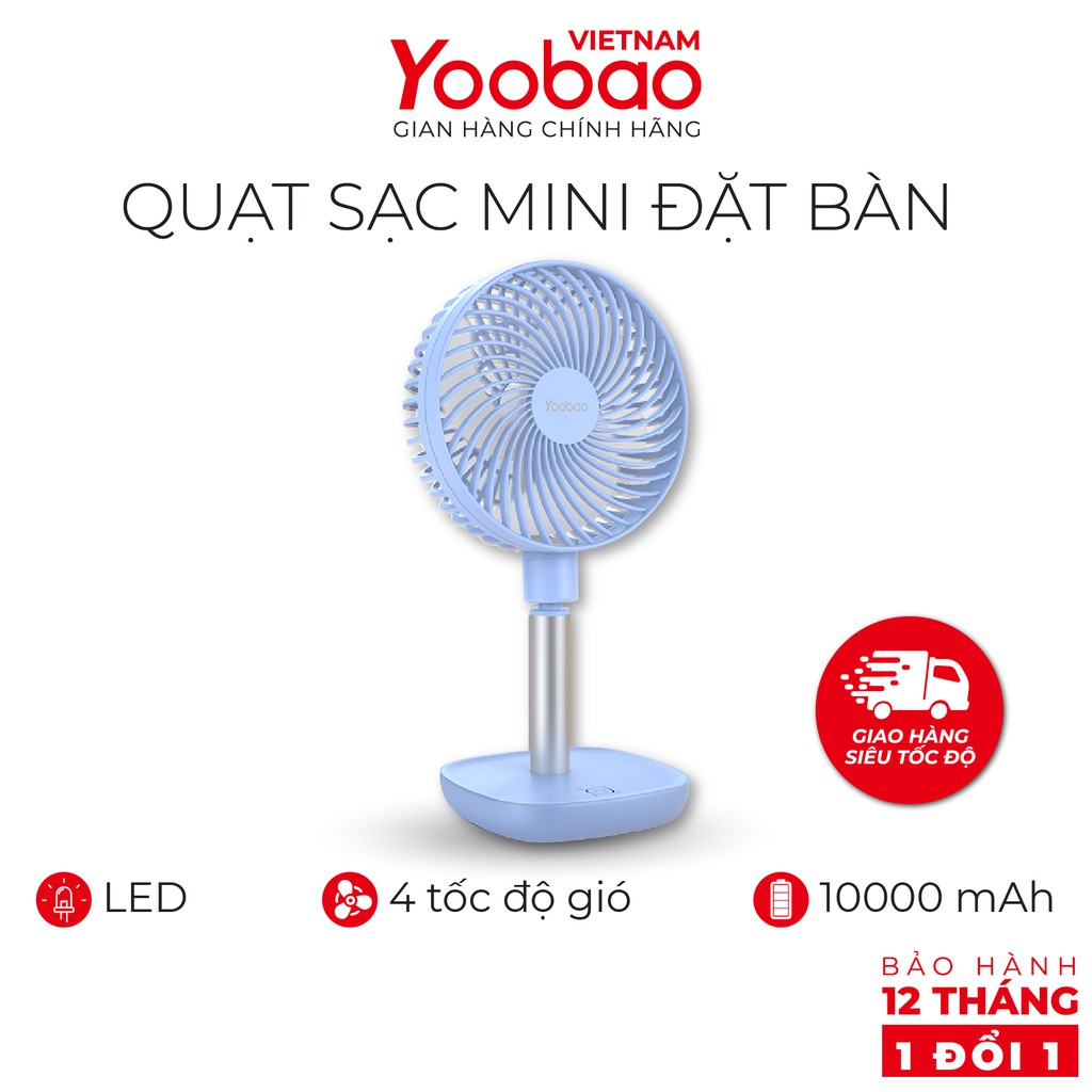 Quạt sạc mini để bàn YOOBAO F1 10000mAh - Có thể chạy 60 giờ liên tục - Hàng chính hãng - Bảo hành 12 tháng 1 đổi 1