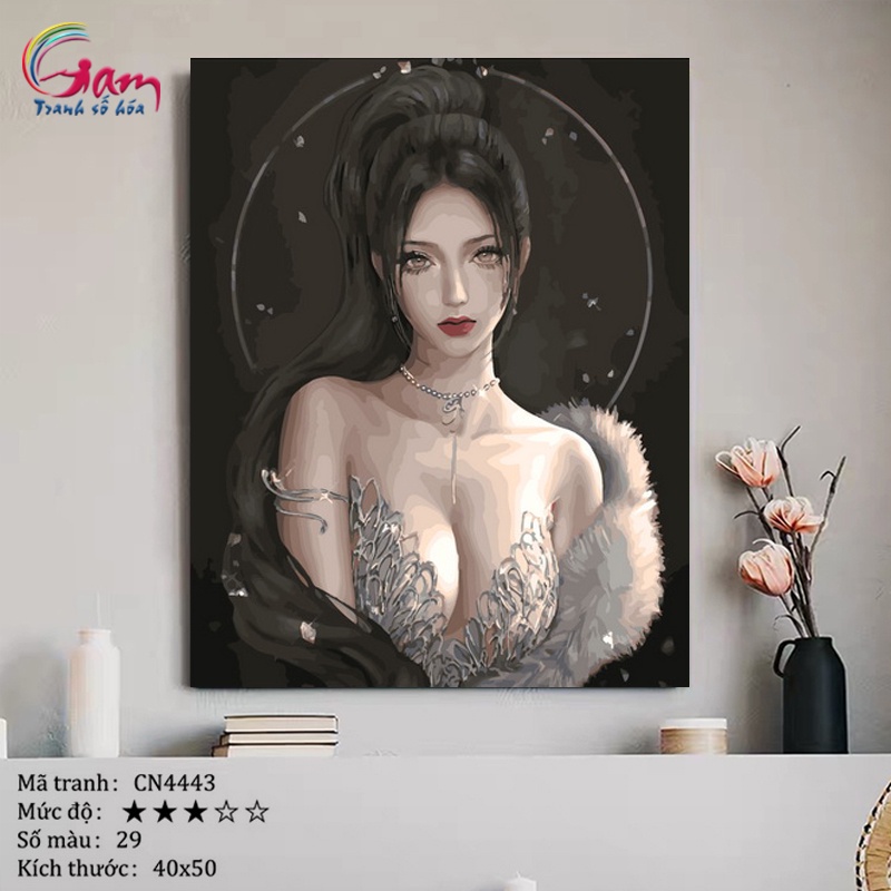 Tranh tô màu theo số Gam cô gái nàng thơ căng khung 40x50cm CN4443