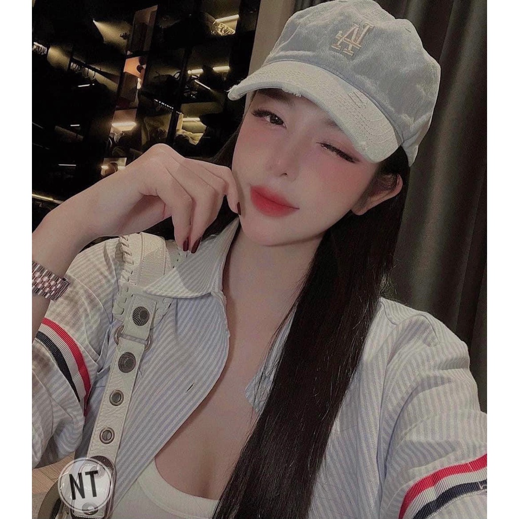 Mũ lưỡi trai bò MLB thêu chữ LA trắng Hàn Quốc, nón kết lưỡi trai phong cách Hàn quốc LA bò cao cấp