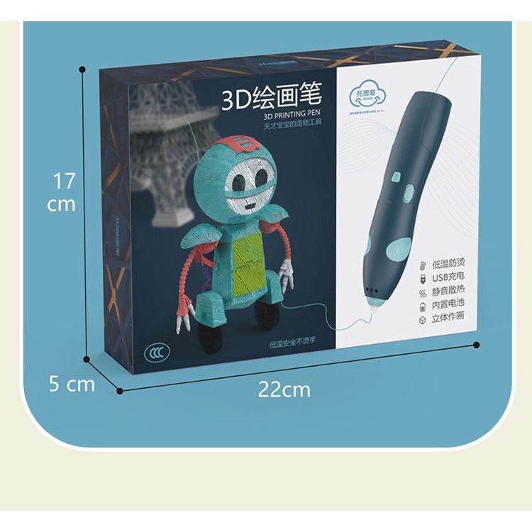 Bút vẽ 3D Pen tạo hình sáng tạo kèm phụ kiện tập vẽ, pin sạc USB