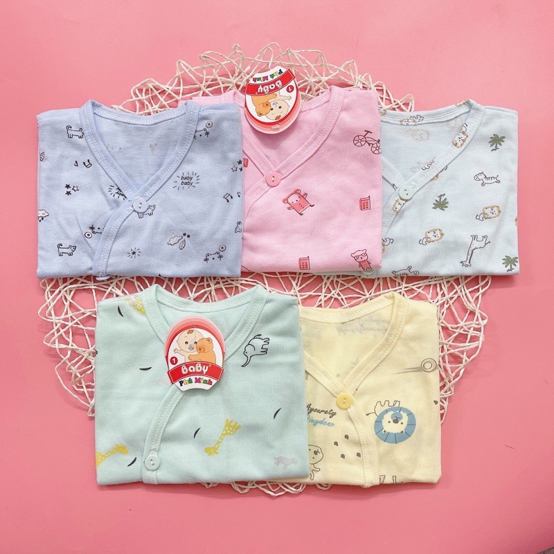 Áo dài tay khuy lệch cotton cho bé sơ sinh từ 3-9kg-A2