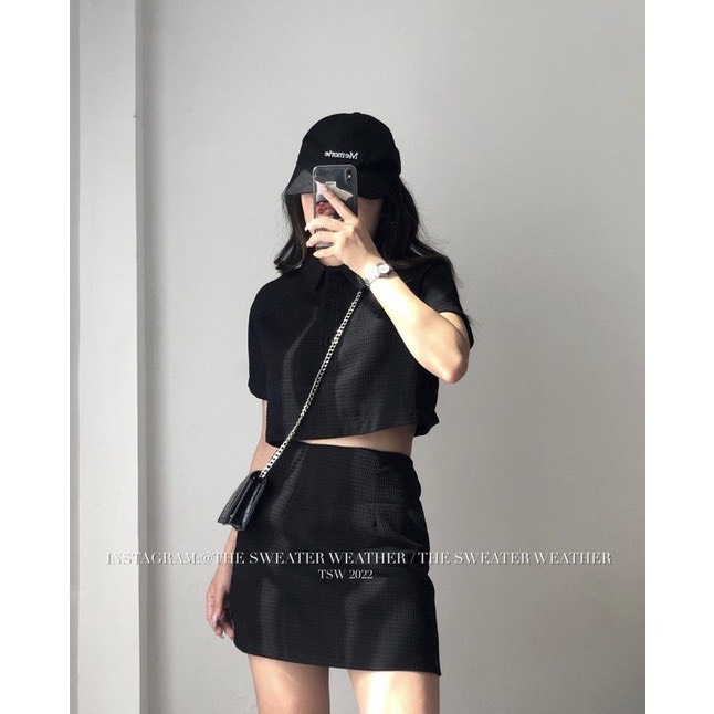 Set Áo croptop cổ polo và Chân váy form chữ A HT61
