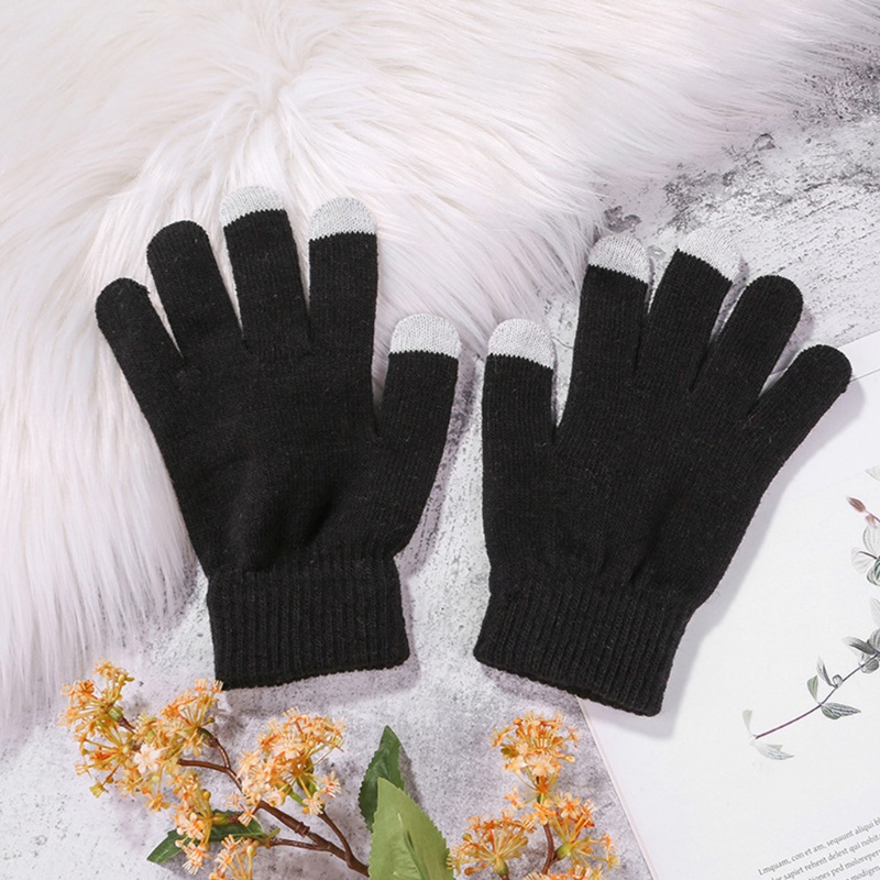 Set 6 Đôi Găng Tay Dệt Kim Dày Dặn Chống Gió Màu Sắc Đơn Giản Giữ Ấm Tốt Có Thể Chạm Màn Hình Cảm Ứ