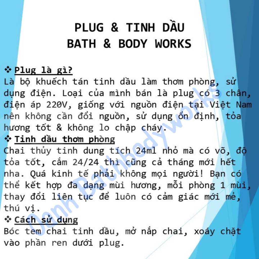 Plug khuếch tán tinh dầu Bath & Body Works Tặng kèm phích nối