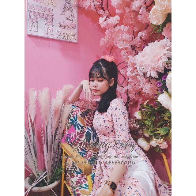 Áo dài hoa nhí lụa hồng ⚡FREESHIP⚡ Dáng áo truyền thống ảnh thật 100% | BigBuy360 - bigbuy360.vn