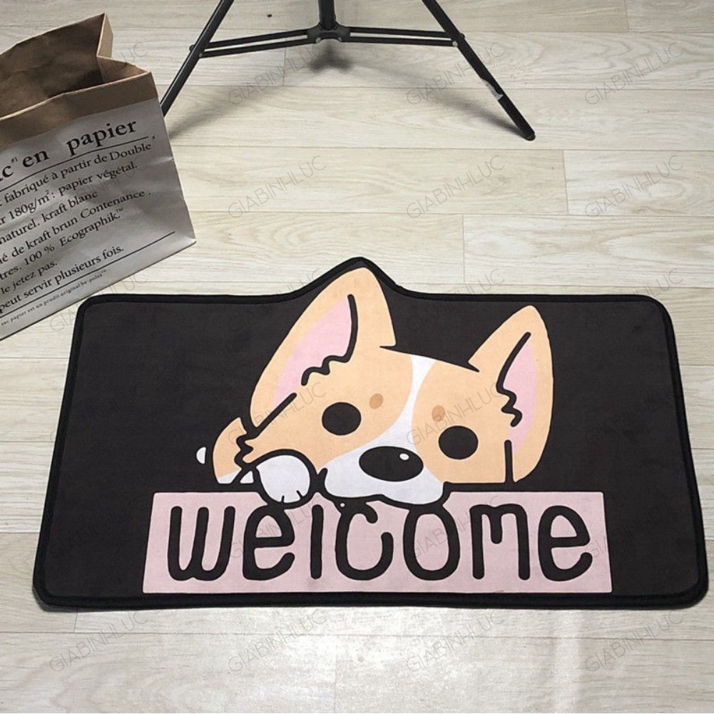 Thảm chùi chân chống trượt 3D hình corgi mẫu mới thảm chùi chân cửa ra vào loại mịn tiện dụng giá rẻ