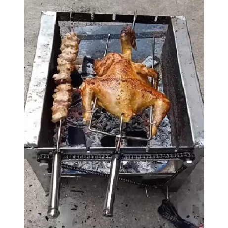 Máy nướng thịt 5 xiên, mô tơ 6w mini tự động chuẩn (xiên 100% inox đi kèm máy) loại 5 xiên quay gà