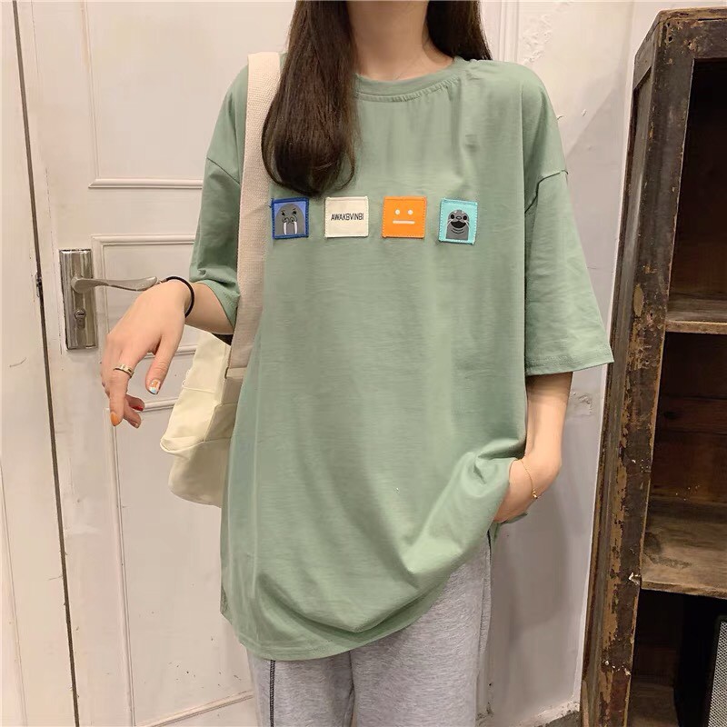 Áo thun tay lỡ form rộng - phông nam nữ cotton oversize - T shirt thêu 4 logo - 2N Unisex