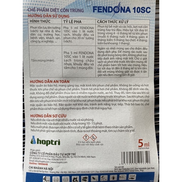 Diệt Muỗi -Gián-Kiến- Côn trùng FENDONA 10SC gói 5ml
