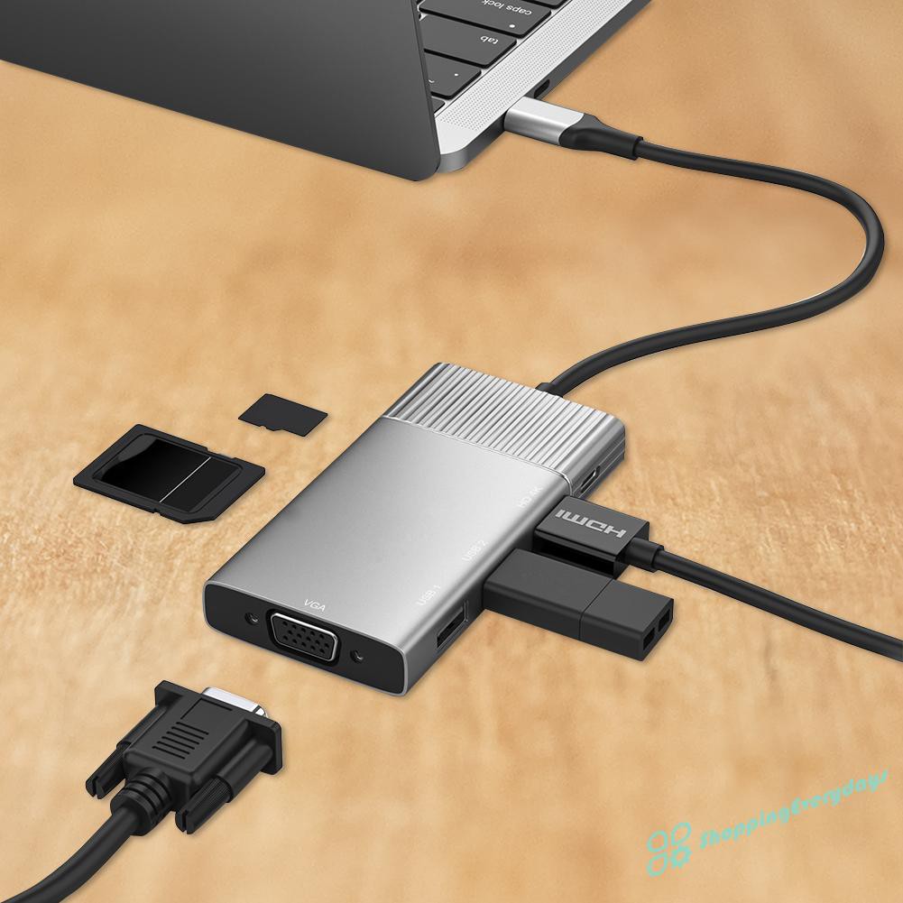 Bộ Chuyển Đổi Âm Thanh 8 Trong 1 Usb 3.1 Type-C Hub 4k Hdmi 1080p Vga 2 Usb3.0 Tf Pd