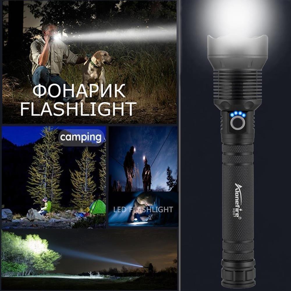 Đèn pin led Alonefire H007 8000Lm Xhp70 sạc cổng USB chống nước tiện lợi mang theo cho du lịch/ dã ngoại