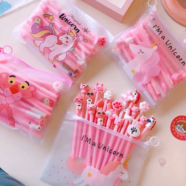 ❤️Set 20 bút bi nước Pony dễ thương/Set 20 chiếc Bút bi nước Kute tặng kèm túi đựng bút