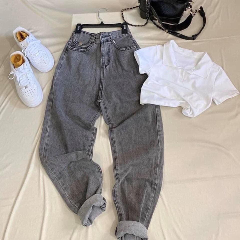 Quần jean nữ BAGGY TÚI LẮP TRƠN xuôn siêu hot trend b-31
