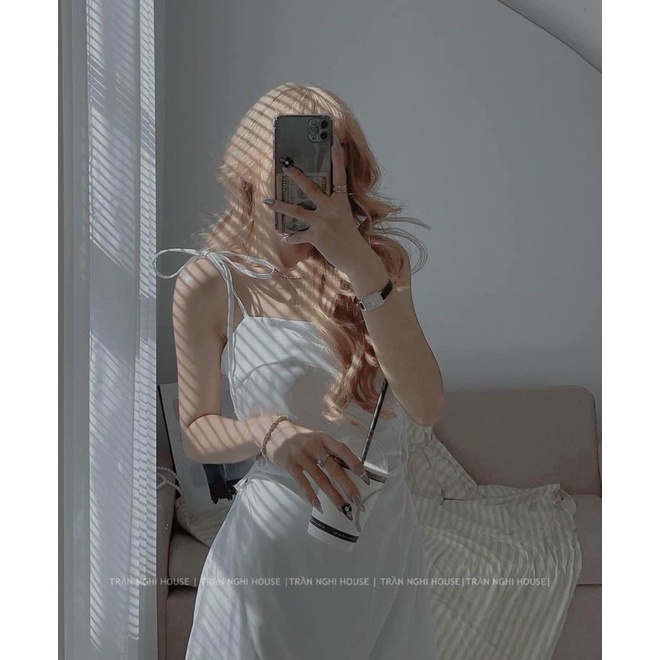 ĐẦM MIDI TRẮNG KHOÉT RÚT EO 2 DÂY MS241 DIBBY