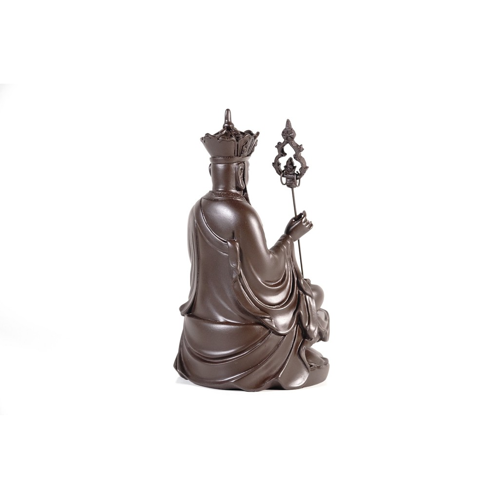 Tượng Phật Địa Tạng Vương Bồ Tát nâu đất ngồi để xe, bàn thờ - Cao 17cm