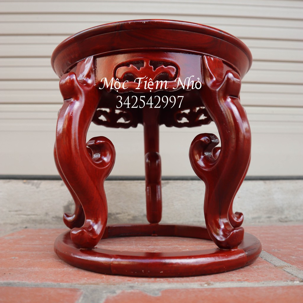 Kỷ khuyên tròn gỗ hương đỏ Kỷ chân-Đôn tròn chân-Đế bát hương