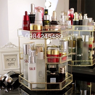 khay đựng mỹ phẩm xoay 360 độ gold "sẵn hàng"