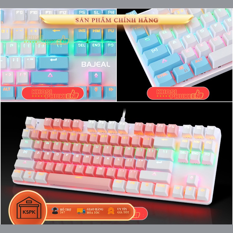 [Ảnh thật] BÀN PHÍM CƠ Máy Tính Màu Hồng Led RGB - Màu xanh Chơi Game Dùng Cực Đã - Loại BÀN PHÍM CƠ 87 phím