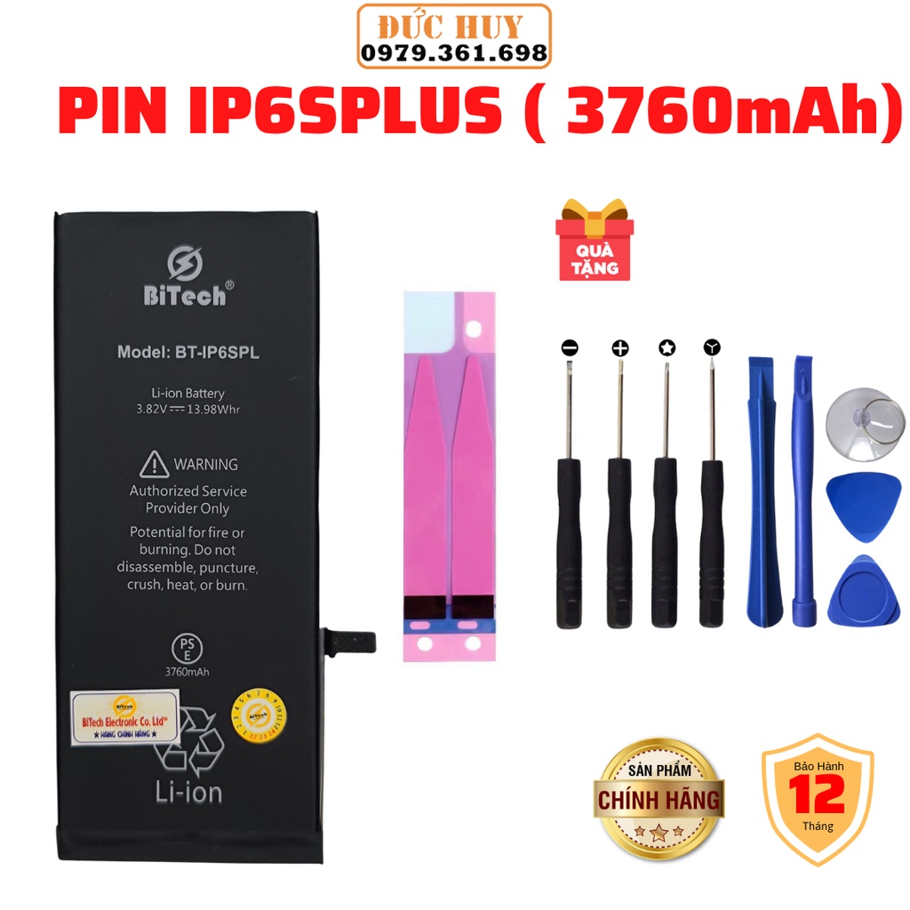 Pin IP6S PLUS Dung Lượng Cao BiTech BT-IP6S PLUS  - Tặng bộ vít mở + Siu dán pin