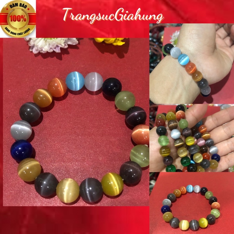 Vòng tay chuỗi hạt mắt mèo đa sắc nhân tạo cho nữ - Trang Sức Gia Hưng