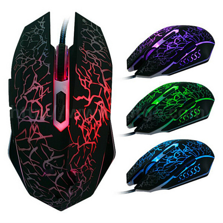 6 Buttons Crack Aggravated Colorful Backlight Game Mouse Luminous Wired USB Port Optical Gaming Mouse For PC Laptop