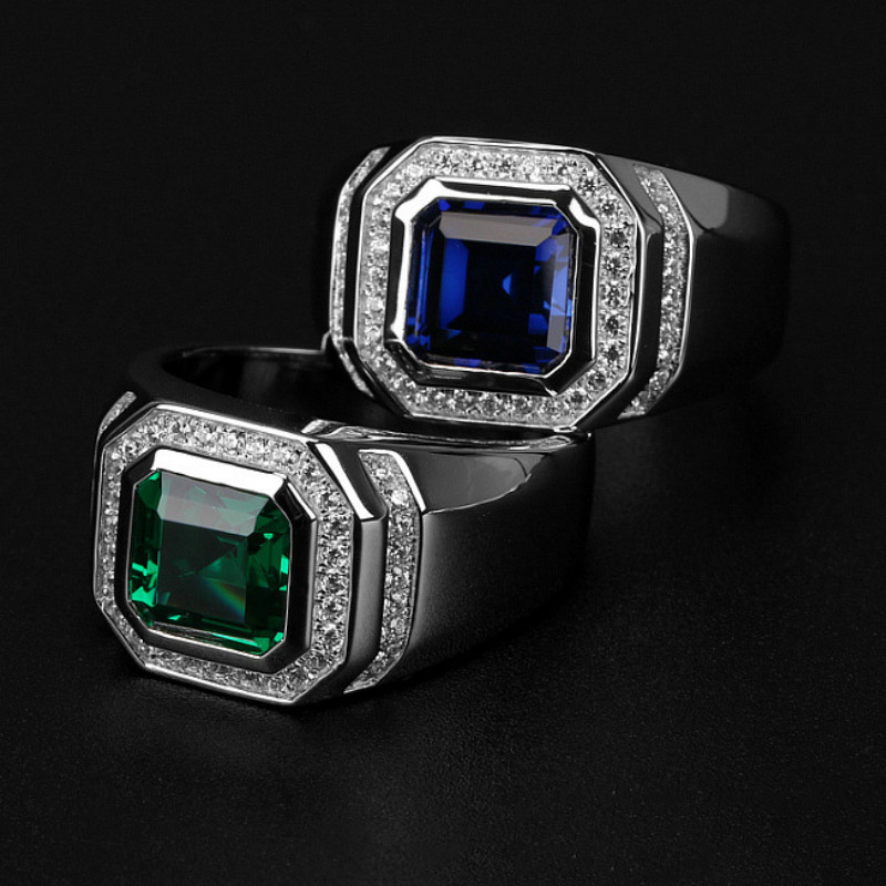 Nhẫn Đính Hôn Mặt Đá Zircon Xanh Hình Vuông Thời Trang Cho Nam
