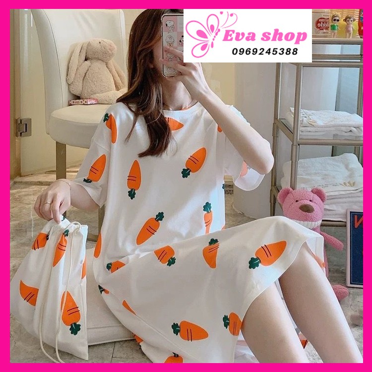 [Mã FAMAYWA2 giảm 10K đơn 50K] Váy ngủ cotton họa tiết dễ thương, đầm ngủ suông cho nàng cá tính