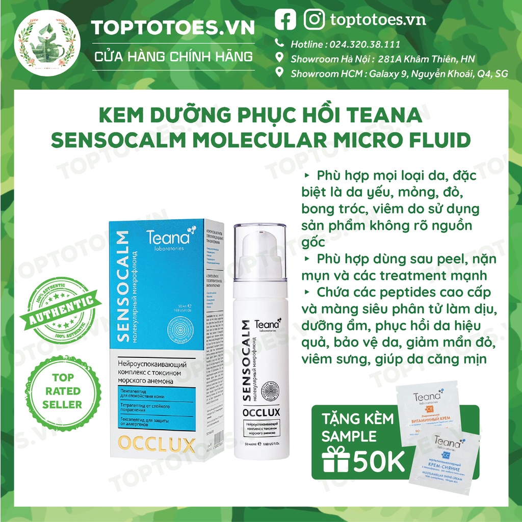 Kem dưỡng Teana Sensocalm Molecular Micro Fluid 50ml làm dịu, dưỡng ẩm, phục hồi sâu da