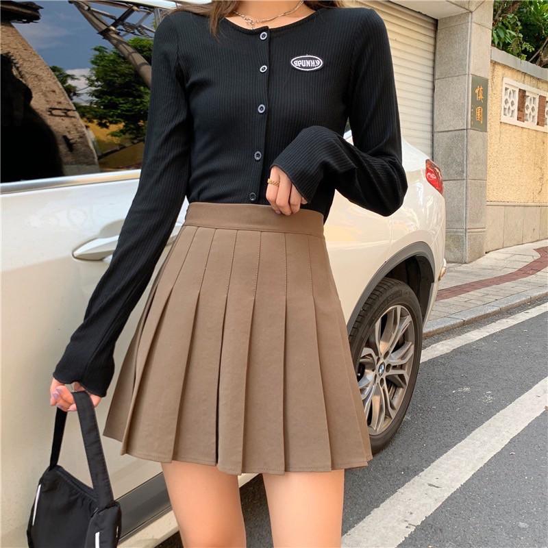 Chân váy tennis xếp ly màu trắng đen xếp li skirt cạp lưng cao ngắn chữ a phong cách ulzzang-Minxy sop