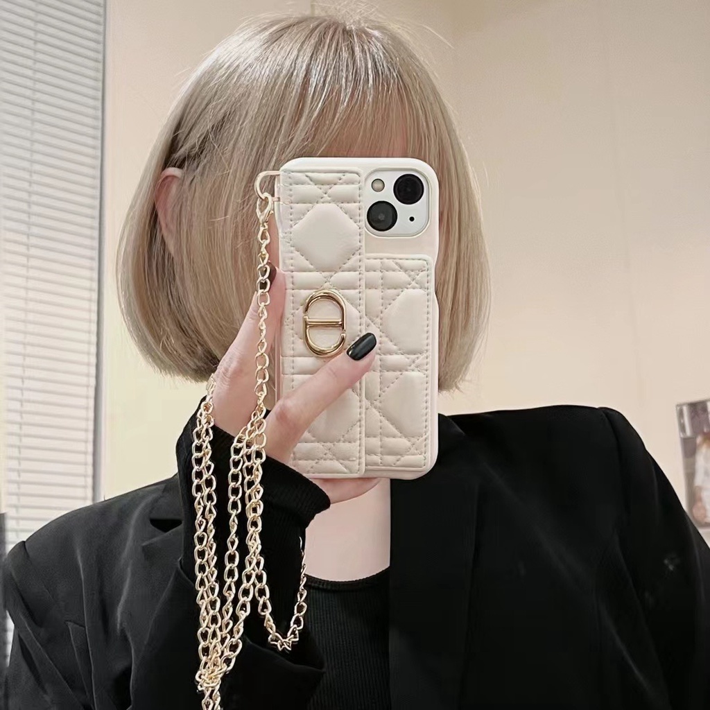 Ốp Điện Thoại Da Có Ngăn Đựng Thẻ Và Dây Đeo Thời Trang Cho IPhone13Promax i12 Pro i11