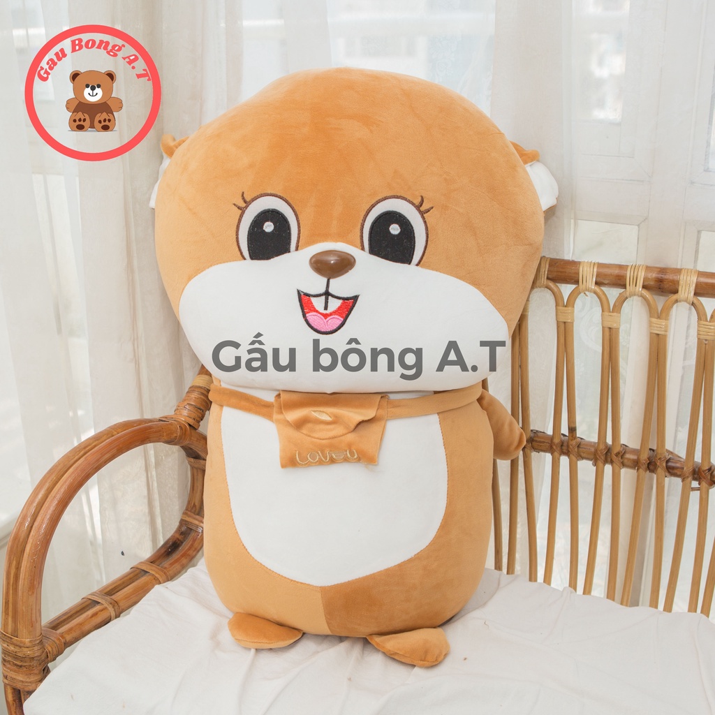 Gấu Bông Sóc Nâu đeo túi dễ thương, Sóc răng thỏ khủng lồ, Gối ôm hình thú nhồi bông size 75cm-1m