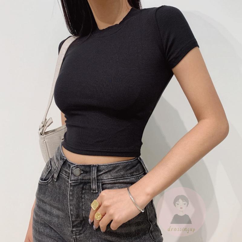 Áo Thun Tay Ngắn Dáng Ôm Màu Sắc Trơn Thời Trang Mùa Hè Cho Nữ