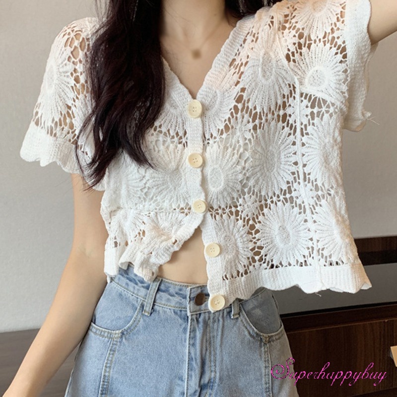 Áo Thun Ngắn Tay Cổ Chữ V Thiết Kế Lỗ Rỗng Thời Trang Mùa Hè Cho Nữ