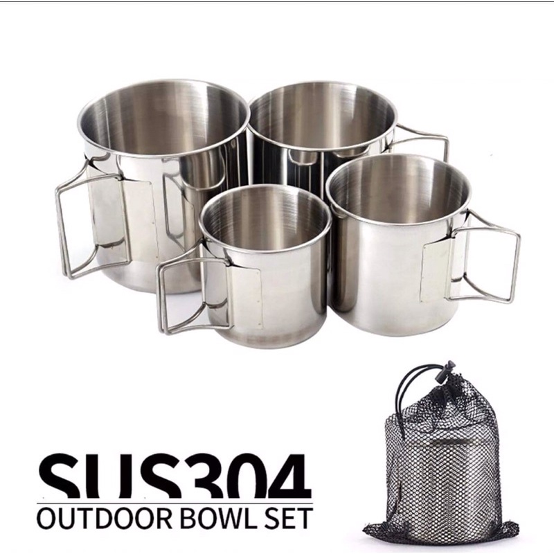 Bộ 4 cốc lồng gọn nhẹ inox sus 304 220ml 300ml 500ml 600ml