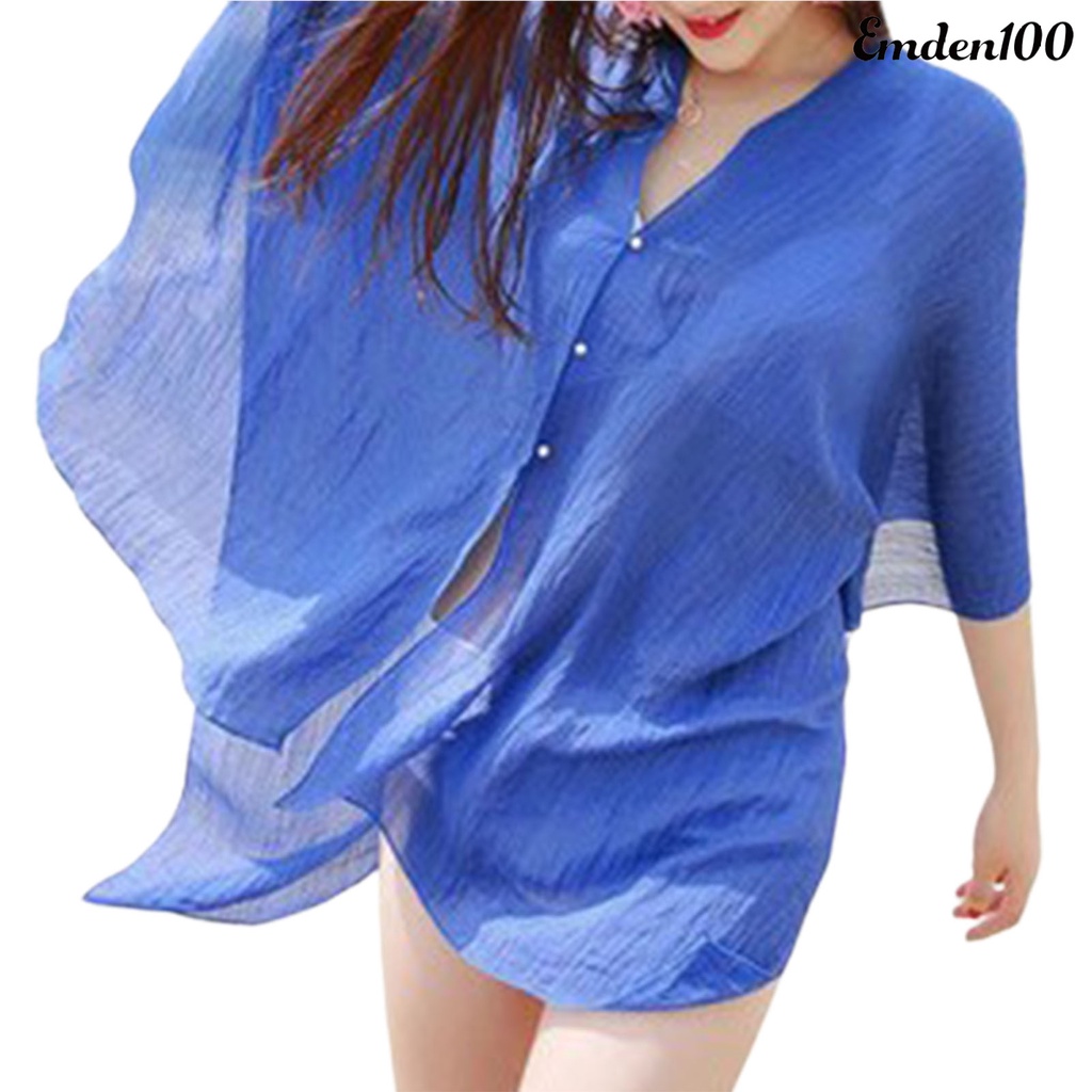 Áo Khoác Ngoài Bikini Cổ Chữ V Bằng Vải Voan Thoáng Khí Thời Trang Cho Nữ