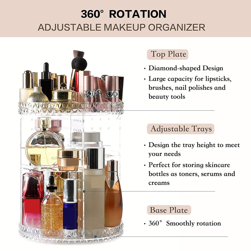 Hộp Đựng Đồ Trang Điểm Đa Năng Xoay 360 Độ