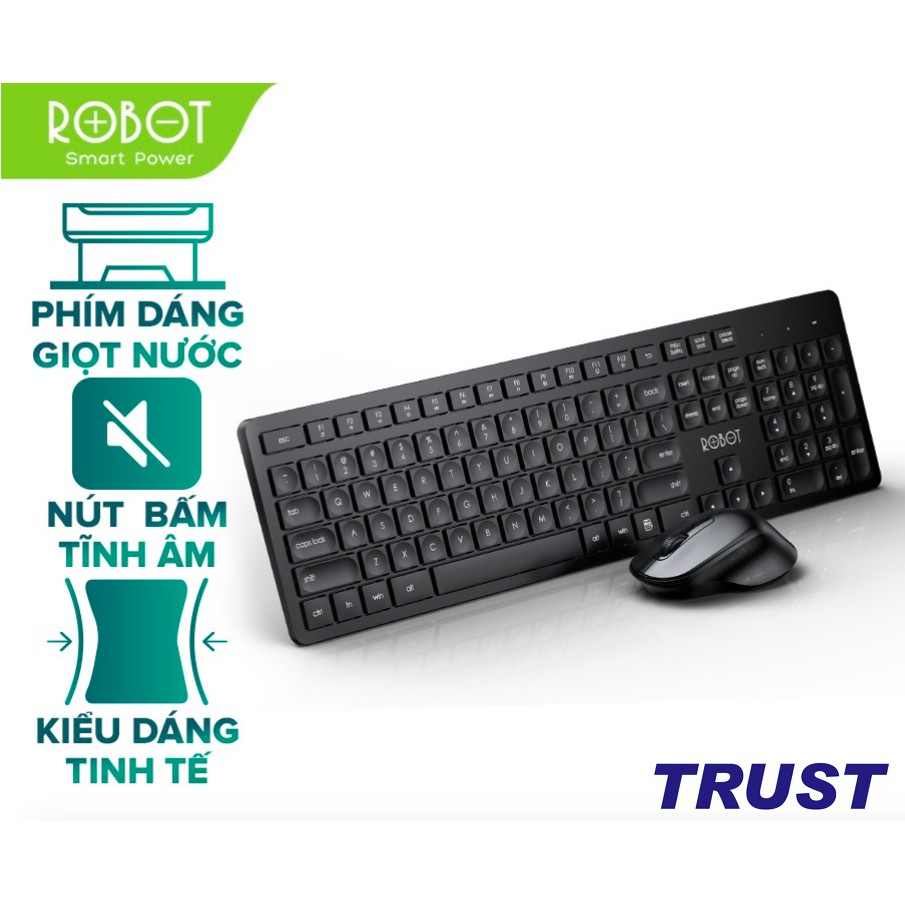 Combo Bàn Phím Cơ Và Chuột Quang Không Dây ROBOT KM4000 Chuột Tĩnh Âm kết nối không dây 20 mét độ phân giải 1600DPI