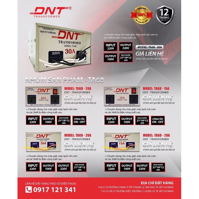 Biến áp  DNT 20a 220v ra 100v