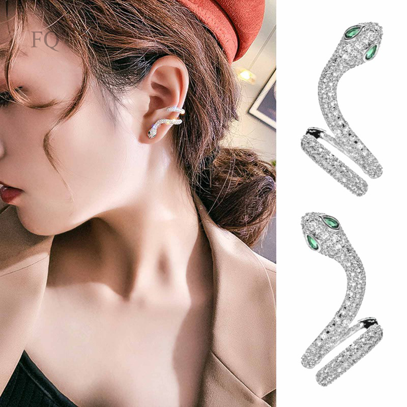 Bông tai mạ bạc 925 hình rắn đính đá ngọc lục bảo thời trang